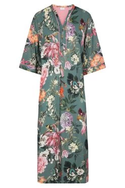 Nachtkleid Maxi-Länge Im Romantischen Blumendruck Kimono-Stil Baumwolle/Modal