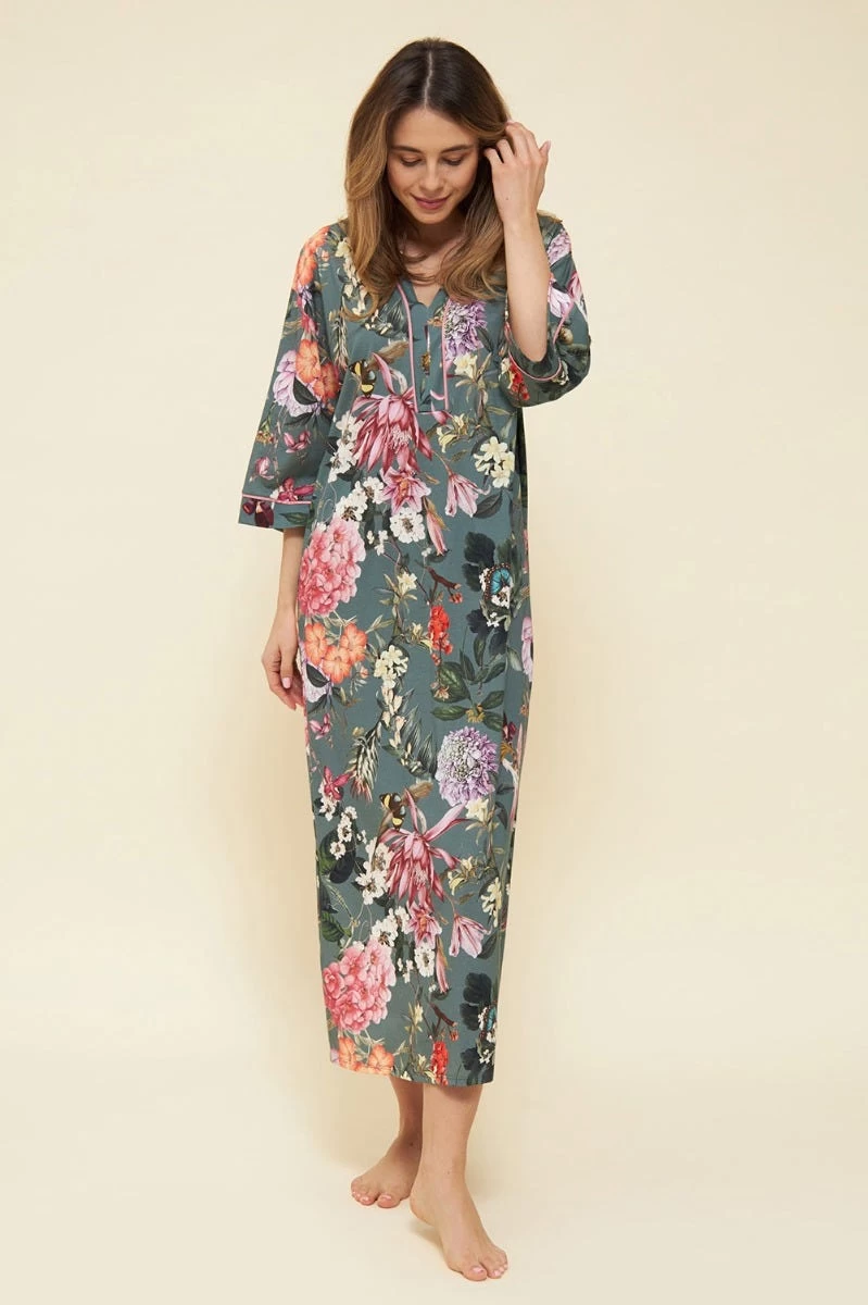 Nachtkleid Maxi-Länge Im Romantischen Blumendruck Kimono-Stil Baumwolle/Modal 6 Nachtkleid Maxi-Länge Im Romantischen Blumendruck Kimono-Stil Baumwolle/Modal - Image 6