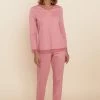 Pyjama Mit Spitzendetails Rosa Knopfleiste 100% Baumwolle
