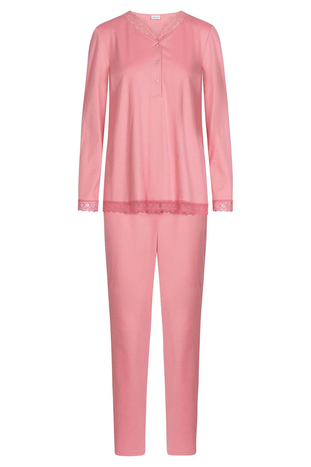 Pyjama Mit Spitzendetails Rosa Knopfleiste 100% Baumwolle 2 Pyjama Mit Spitzendetails Rosa Knopfleiste 100% Baumwolle - Image 2