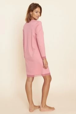 Nachthemd Mit Spitzendetails Rosa Knopfleiste 100% Baumwolle -Pyjamas Für Zuhause 1223609 16372 2