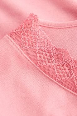 Nachthemd Mit Spitzendetails Rosa Knopfleiste 100% Baumwolle -Pyjamas Für Zuhause 1223609 16372 4