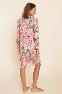 Nachthemd Mit Romantischem Blumendruck Rosa Rüschenkragen Baumwolle/Modal -Pyjamas Für Zuhause 1223615 16585 2