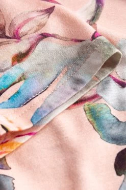 Nachthemd Mit Romantischem Blumendruck Rosa Rüschenkragen Baumwolle/Modal -Pyjamas Für Zuhause 1223615 16585 5