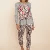Pyjama Mit Leo-Blumendruck Grau Leggings Baumwolle/Elasthan