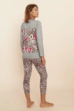 Pyjama Mit Leo-Blumendruck Grau Leggings Baumwolle/Elasthan -Pyjamas Für Zuhause 1223620 16425 2