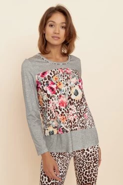 Pyjama Mit Leo-Blumendruck Grau Leggings Baumwolle/Elasthan -Pyjamas Für Zuhause 1223620 16425 3