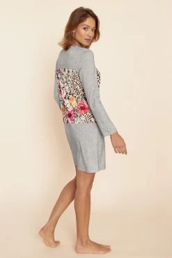 Nachthemd Mit Leo-Blumendruck Grau 100% Baumwolle -Pyjamas Für Zuhause 1223621 16425 2