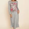 Nachtkleid Maxi Mit Leo-Blumendruck Grau 100% Baumwolle