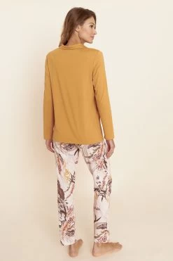 Pyjama Mit Romantischem Feder-Druck Umlegekragen Baumwolle/Modal -Pyjamas Für Zuhause 1223653 16576 2