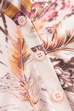 Nachtkleid Im Romantischen Feder-Druck Umlegekragen Baumwolle/Modal -Pyjamas Für Zuhause 1223655 16576 13