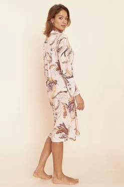 Nachtkleid Im Romantischen Feder-Druck Umlegekragen Baumwolle/Modal -Pyjamas Für Zuhause 1223655 16576 9