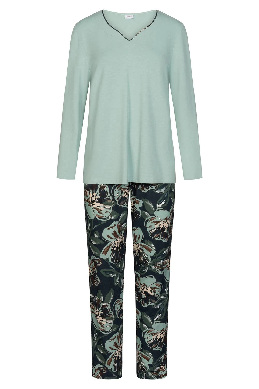 Pyjama Mit Ansprechendem Blumen-Druck Paspel Baumwolle/Modal 2 Pyjama Mit Ansprechendem Blumen-Druck Paspel Baumwolle/Modal - Image 2