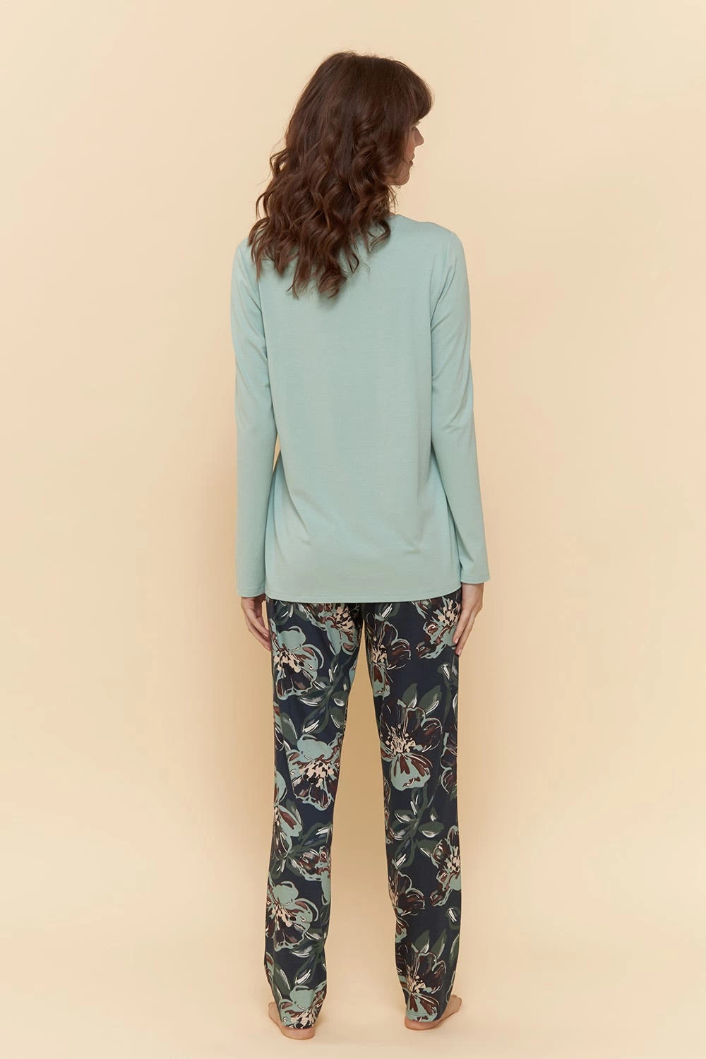 Pyjama Mit Ansprechendem Blumen-Druck Paspel Baumwolle/Modal 3 Pyjama Mit Ansprechendem Blumen-Druck Paspel Baumwolle/Modal - Image 3