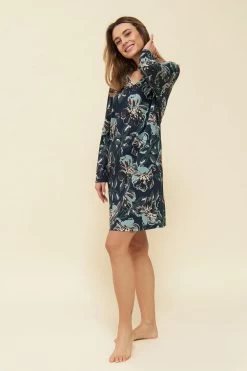 Nachthemd Im Ansprechenden Blumen-Druck Paspel Baumwolle/Modal