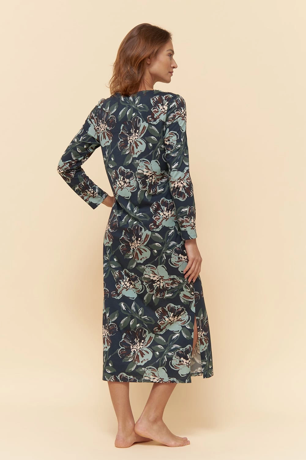 Nachtkleid Im Ansprechenden Blumen-Druck Paspel Maxi-Länge Baumwolle/Modal 3 Nachtkleid Im Ansprechenden Blumen-Druck Paspel Maxi-Länge Baumwolle/Modal - Image 3