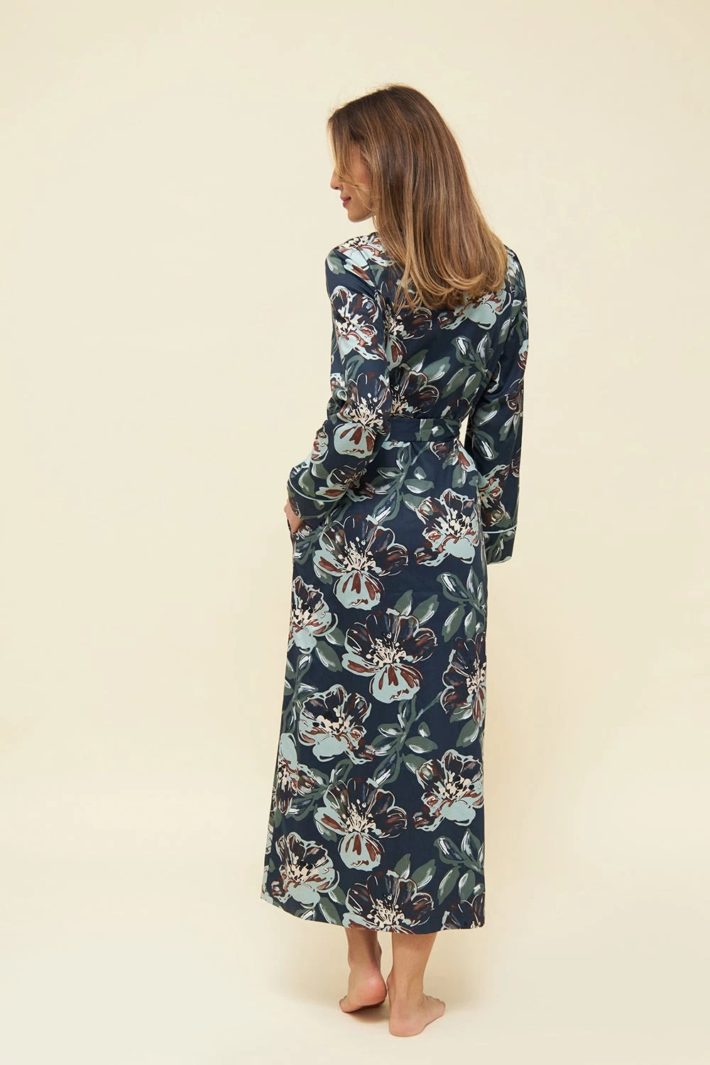 Morgenmantel Im Ansprechenden Blumen-Druck Wickelmantel Baumwolle/Polyester 3 Morgenmantel Im Ansprechenden Blumen-Druck Wickelmantel Baumwolle/Polyester - Image 3