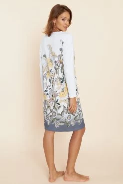 Nachthemd Mit Floralem Druck Paspel Maxi-Länge 100% Baumwolle -Pyjamas Für Zuhause 1223681 16429 2