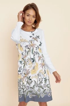 Nachthemd Mit Floralem Druck Paspel Maxi-Länge 100% Baumwolle -Pyjamas Für Zuhause 1223681 16429 3