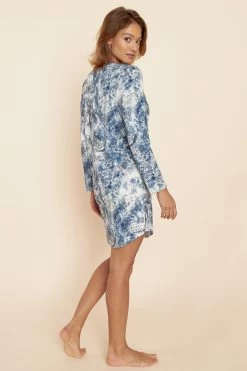 Nachthemd Mit Romantischem Druck Blau Tropfenausschnitt 100% Baumwolle -Pyjamas Für Zuhause 1223687 15649 2