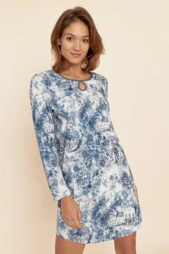 Nachthemd Mit Romantischem Druck Blau Tropfenausschnitt 100% Baumwolle -Pyjamas Für Zuhause 1223687 15649 3