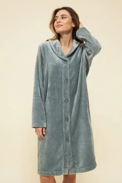 Hausmantel Aus Flausch Knopfleiste Gemütlich Polyester -Pyjamas Für Zuhause 1223771 11575 3