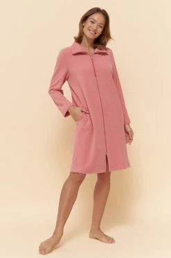 Hausmantel Aus Flausch Mit Reißverschluss Kuschelig Weich Baumwolle/Polyester