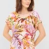 Shirt Im Fröhlichen Blätter-Druck Bunt Sommer Mix & Match Viskose/Elasthan