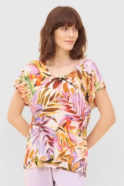 Shirt Im Fröhlichen Blätter-Druck Bunt Sommer Mix & Match Viskose/Elasthan