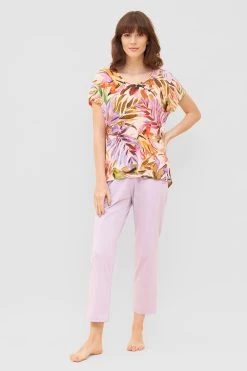 Shirt Im Fröhlichen Blätter-Druck Bunt Sommer Mix & Match Viskose/Elasthan -Pyjamas Für Zuhause 1232001 16364 3