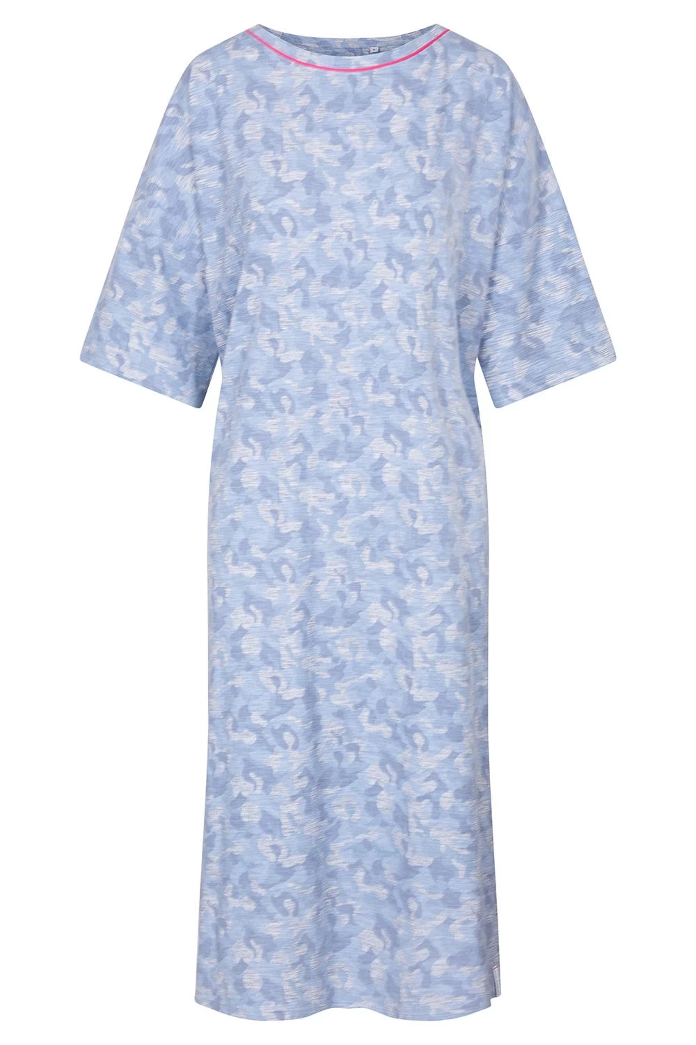 Nachtkleid Im Blauen Camouflage-Druck Halbarm Maxi-Länge Baumwolle/Elasthan 2 Nachtkleid Im Blauen Camouflage-Druck Halbarm Maxi-Länge Baumwolle/Elasthan - Image 2