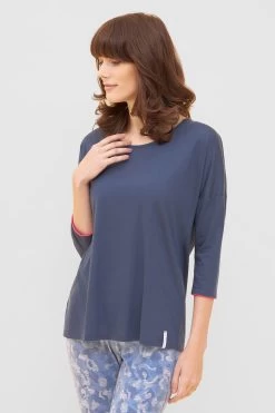 3/4-Shirt Mit Kontrast-Paspeln Lässig Basic Mix & Match Baumwolle/Elasthan