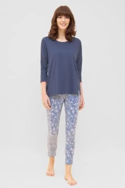 3/4-Shirt Mit Kontrast-Paspeln Lässig Basic Mix & Match Baumwolle/Elasthan -Pyjamas Für Zuhause 1232010 11694 3