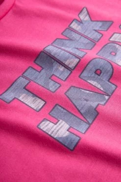 Nachthemd Mit Schriftzug "Think Happy" Pink Kurzarm 100% Baumwolle -Pyjamas Für Zuhause 1232014 10012 4