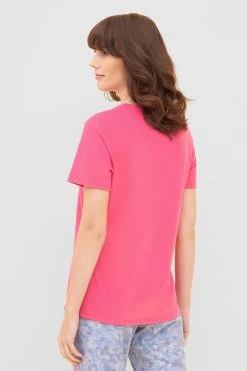 T-Shirt Mit Schriftzug "Think Happy" Pink Kurzarm Mix & Match 100% Baumwolle -Pyjamas Für Zuhause 1232016 10012 2