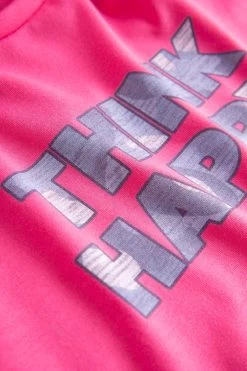T-Shirt Mit Schriftzug "Think Happy" Pink Kurzarm Mix & Match 100% Baumwolle -Pyjamas Für Zuhause 1232016 10012 5