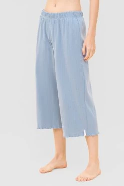 Pyjama-Hose Aus Ajour Feinstrick Hellblau Mix & Match 100% Baumwolle