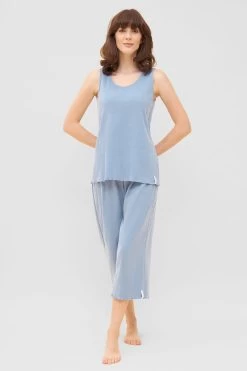 Pyjama-Hose Aus Ajour Feinstrick Hellblau Mix & Match 100% Baumwolle -Pyjamas Für Zuhause 1232022 16361 3