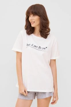 T-Shirt Mit Schriftzug "love & Save The Sea" Mix & Match 100% Bio-Baumwolle