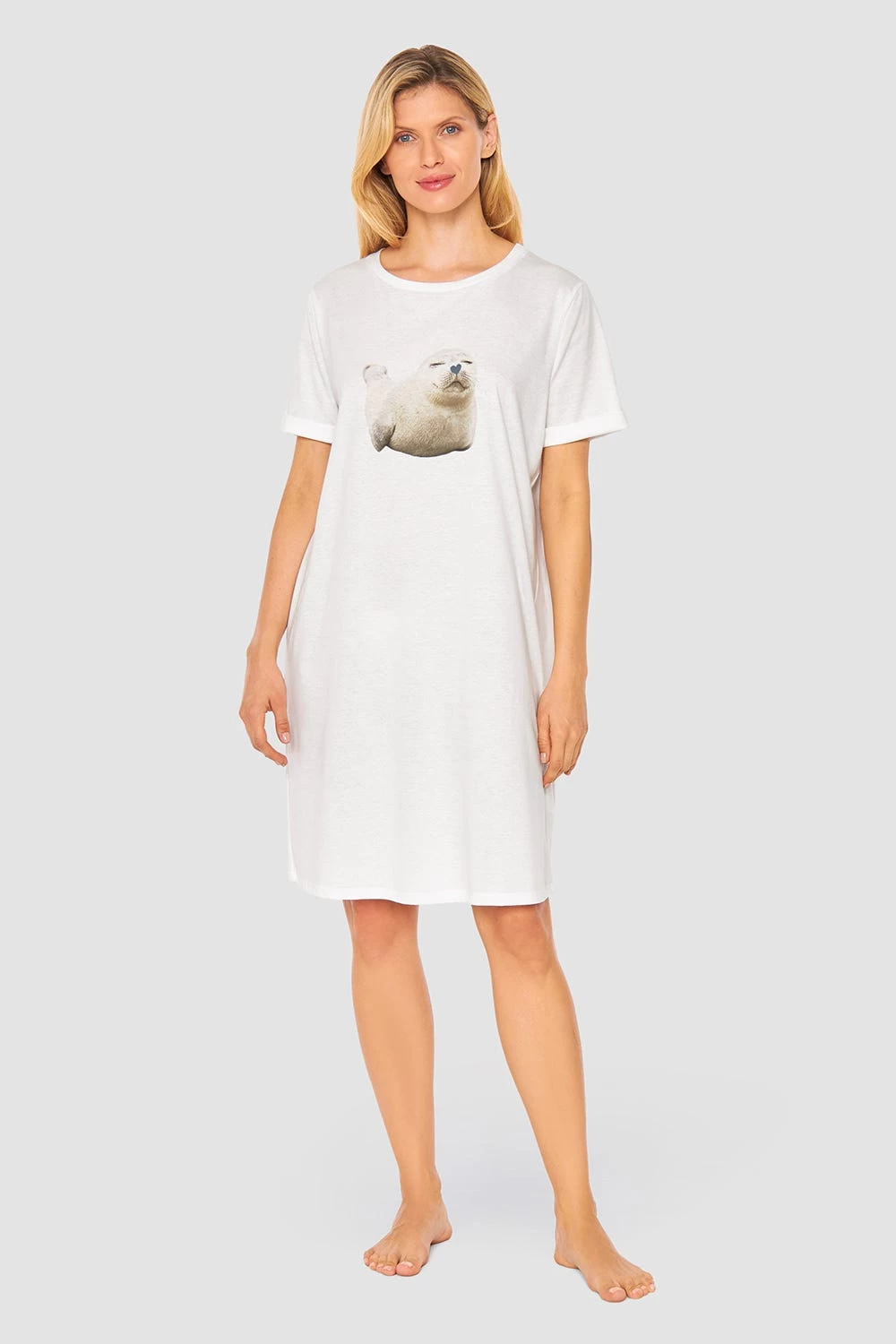 Nachthemd Mit Motivdruck Robbe Kurzarm 100% Bio-Baumwolle 1 Nachthemd Mit Motivdruck Robbe Kurzarm 100% Bio-Baumwolle