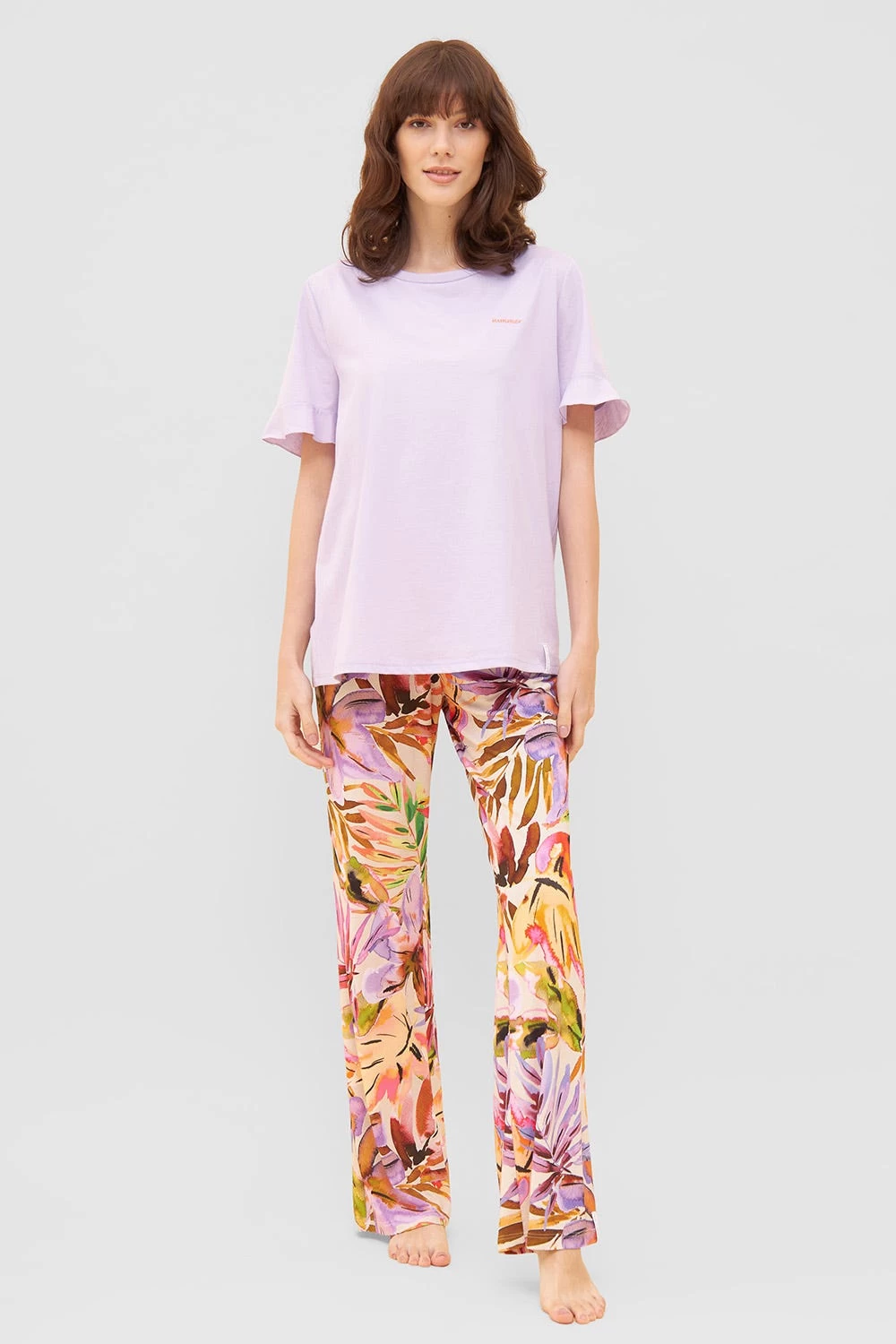 Lange Hose Im Fröhlichen Blätter-Druck Sommer Bunt Viskose/Elasthan 4 Lange Hose Im Fröhlichen Blätter-Druck Sommer Bunt Viskose/Elasthan - Image 4