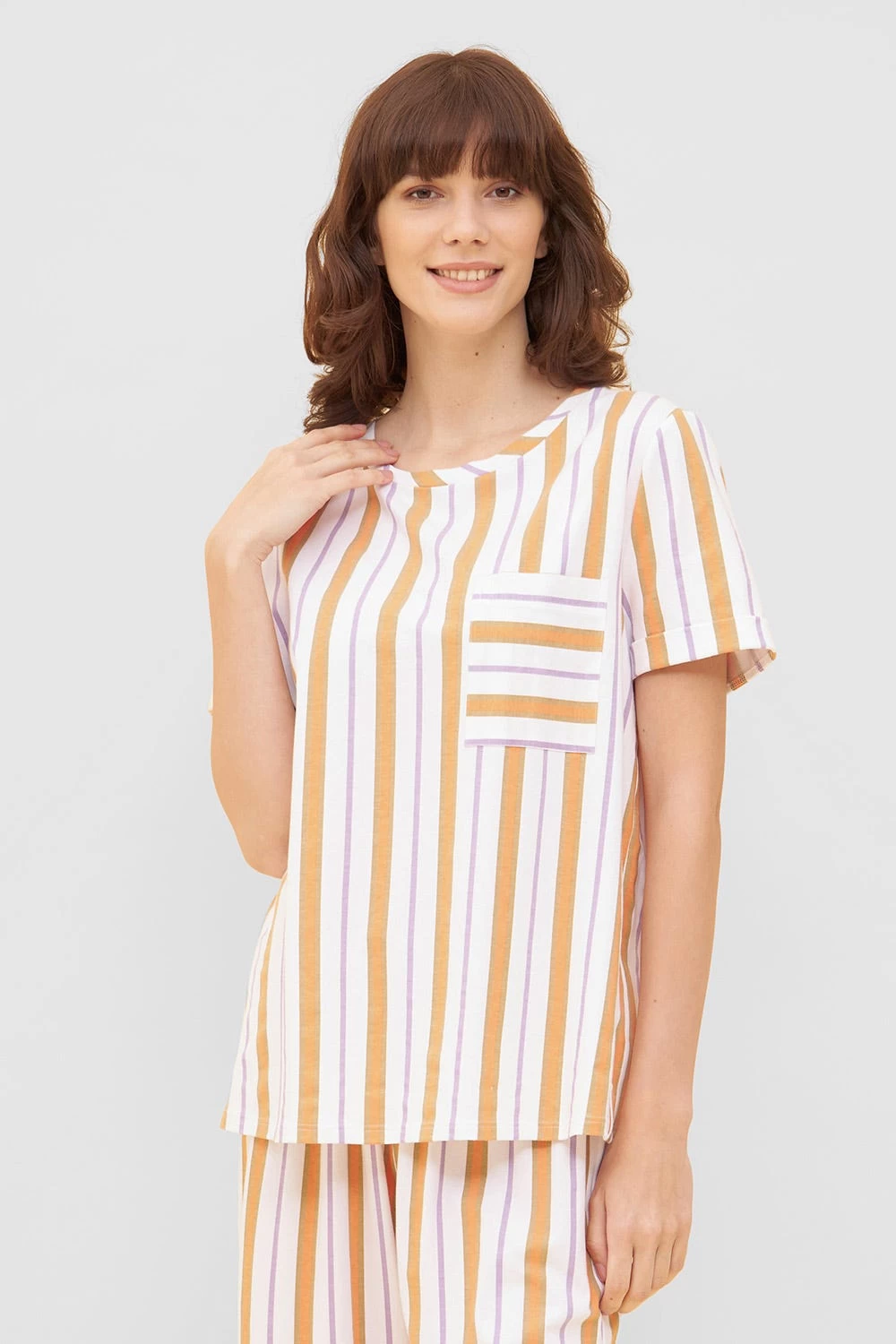 T-Shirt Im Streifen-Design Brusttasche Sommer Baumwolle/Elasthan 1 T-Shirt Im Streifen-Design Brusttasche Sommer Baumwolle/Elasthan