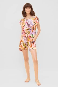 Jumpsuit Im Fröhlichen Blätter-Druck Bunt Shorts Sommer Viskose/Elasthan