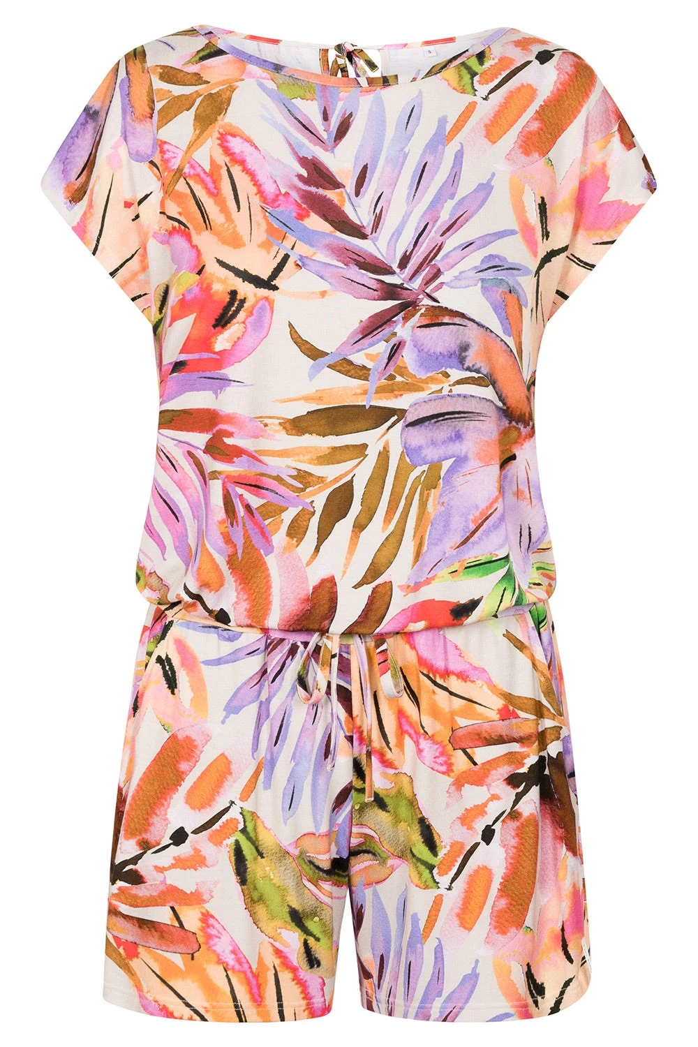 Jumpsuit Im Fröhlichen Blätter-Druck Bunt Shorts Sommer Viskose/Elasthan 2 Jumpsuit Im Fröhlichen Blätter-Druck Bunt Shorts Sommer Viskose/Elasthan - Image 2