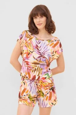 Jumpsuit Im Fröhlichen Blätter-Druck Bunt Shorts Sommer Viskose/Elasthan 10 Jumpsuit Im Fröhlichen Blätter-Druck Bunt Shorts Sommer Viskose/Elasthan -Pyjamas Für Zuhause 1232033 16364 3