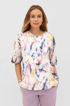 Sweatshirt Im Farbenfrohen Druck Halbarm T-Shirt Mix & Match Baumwolle/Elasthan