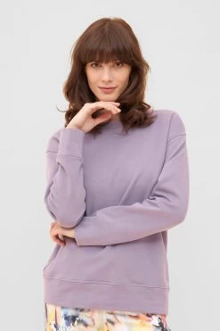 Sweatshirt Mit Stickerei "thanks" Flieder Mix & Match Baumwolle/Elasthan