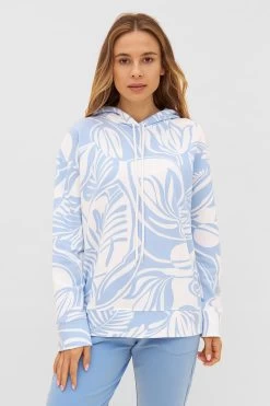 Hoodie Im Grafischen Druck Hellblau Kapuzenpullover Baumwolle/Elasthan