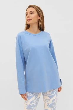 Basic Sweatshirt In Hellblau Pullover Rundhals Baumwolle/Elasthan