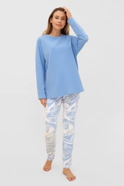 Basic Sweatshirt In Hellblau Pullover Rundhals Baumwolle/Elasthan -Pyjamas Für Zuhause 1233022 10556 3
